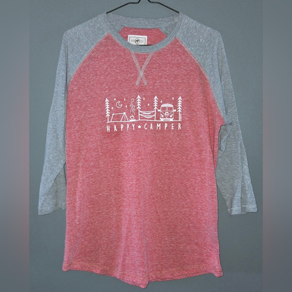 Ladies "Happy Camper" Raglan 3/4 Sleeve Shirt